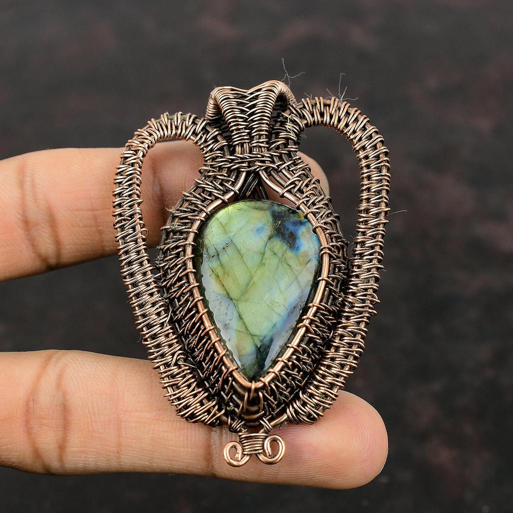 Labradorite Copper Pendant Copper Wire Wrapped Jewelry Gemstone Copper Pendant Handmade Jewelry Wire Wrapped Pendant For Gift Healing Stone