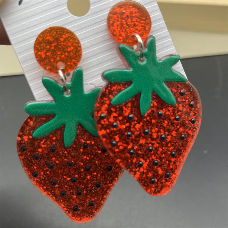 New Lovely Fruit Earrings Mango Strawberry Watermelon Fruit Earrings Sparkling Acrylic Earrings Jewelry Accessory Gifts