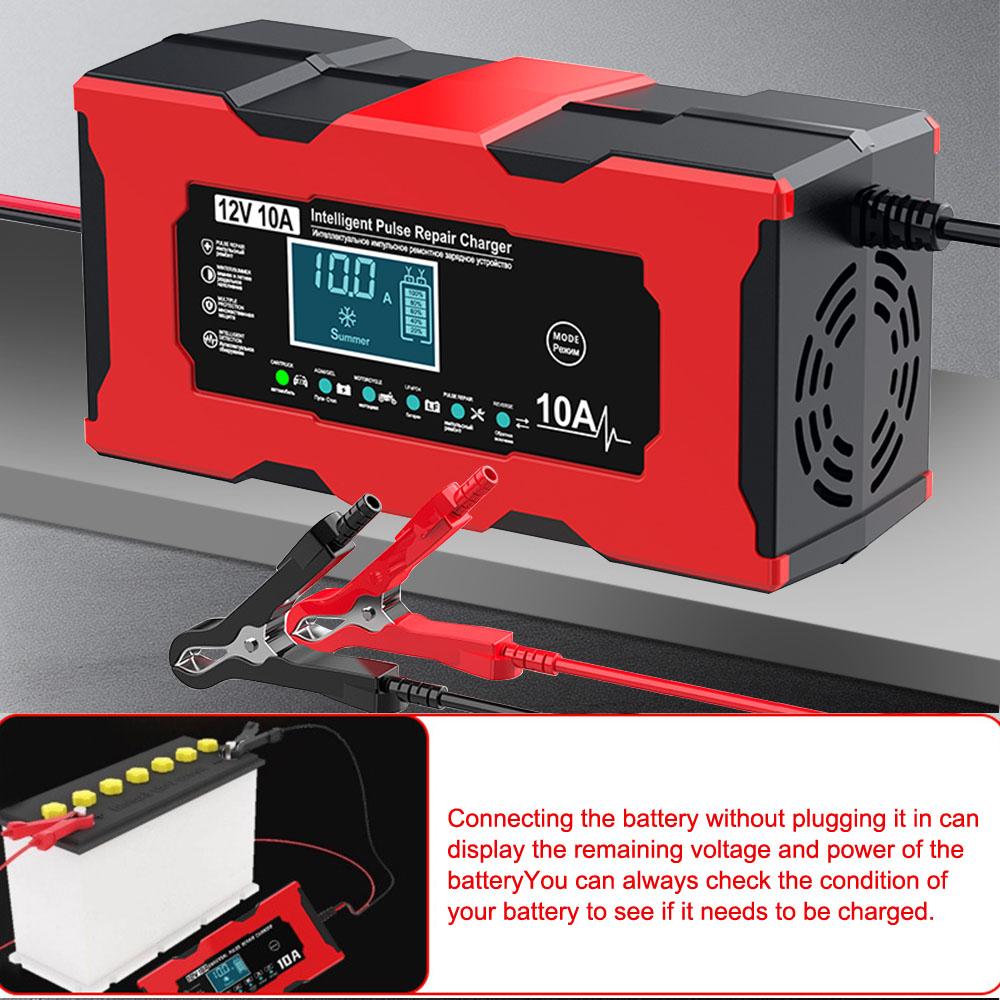 10A 12V Car Battery Chargers Intelligent Pulse Repair For Iron Lithium AGM Lead Acid Batteries Household Storage Cell Chargers