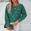 Zebra Print Women's Knitted Pullover Autumn/Winter Fashion Crew Neck Sweater