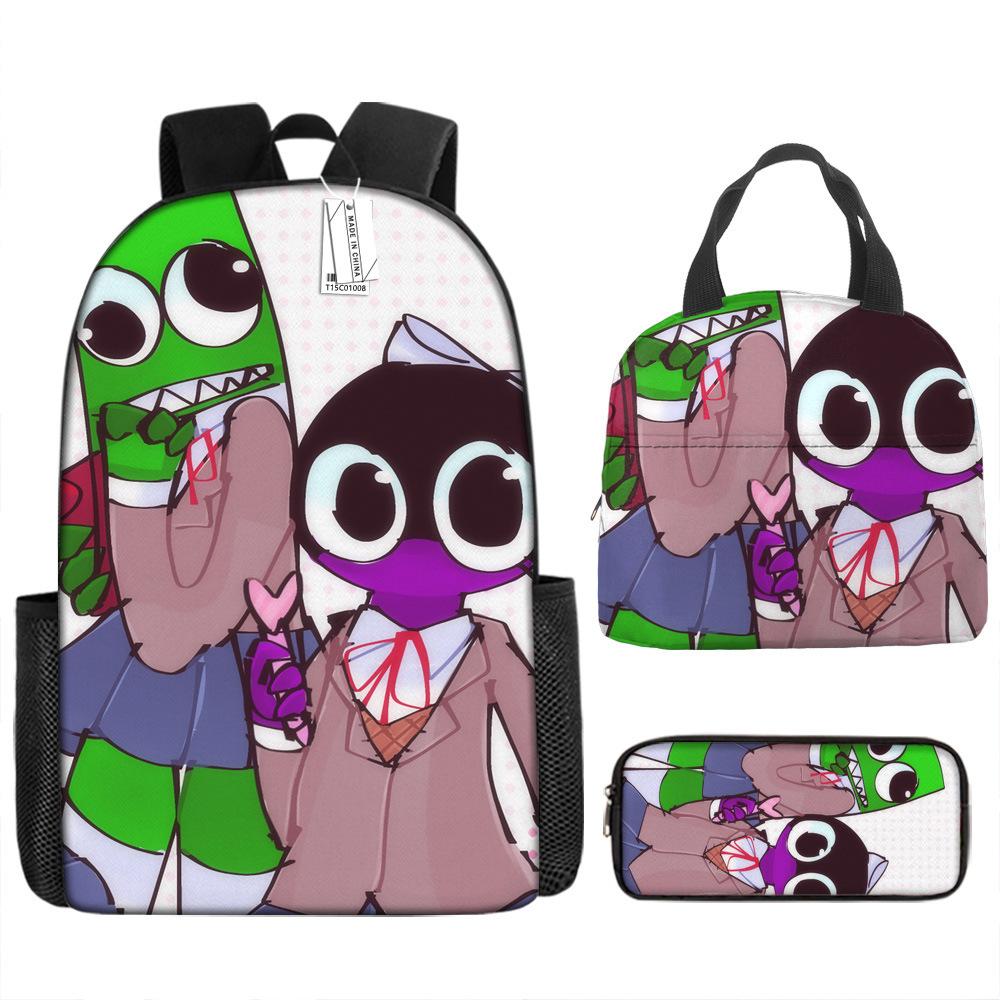 Школьный рюкзак Rainbow Friends Рюкзак Rainbow Friends Набор из трех предметов для учеников начальной школы Большая вместимость Мультяшная сумка для компьютера