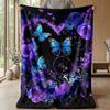 Purple Heart with Blue Butterflies Theme blanket Lightweight Warm Flannel Blanket Decorative Throw Blanket for Home Decoration