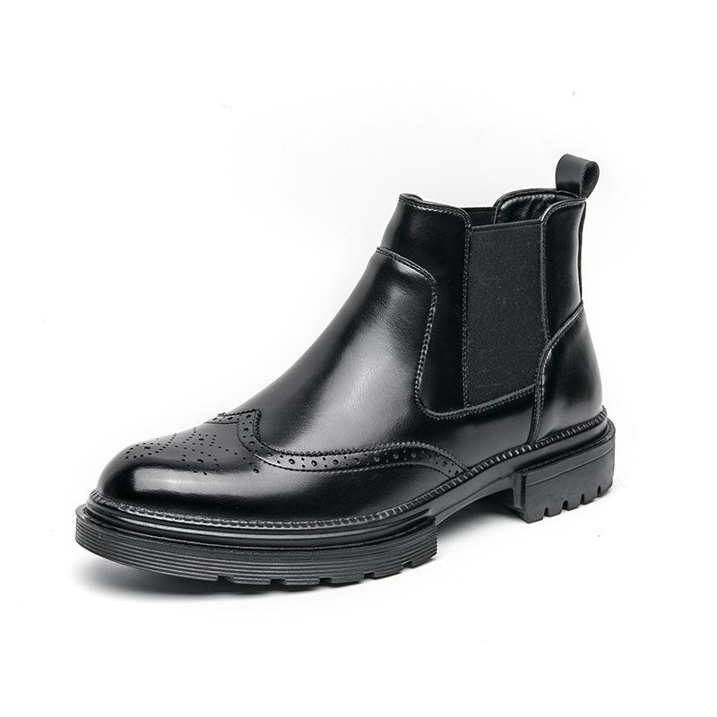 Модные Мужские Ботинки Новые Высокие Однотонные С Круглым Носком Резные Business Casual Мужские Ботинки Британский Стиль ПУ Кожаные Ботинки Большого Размера 38-46