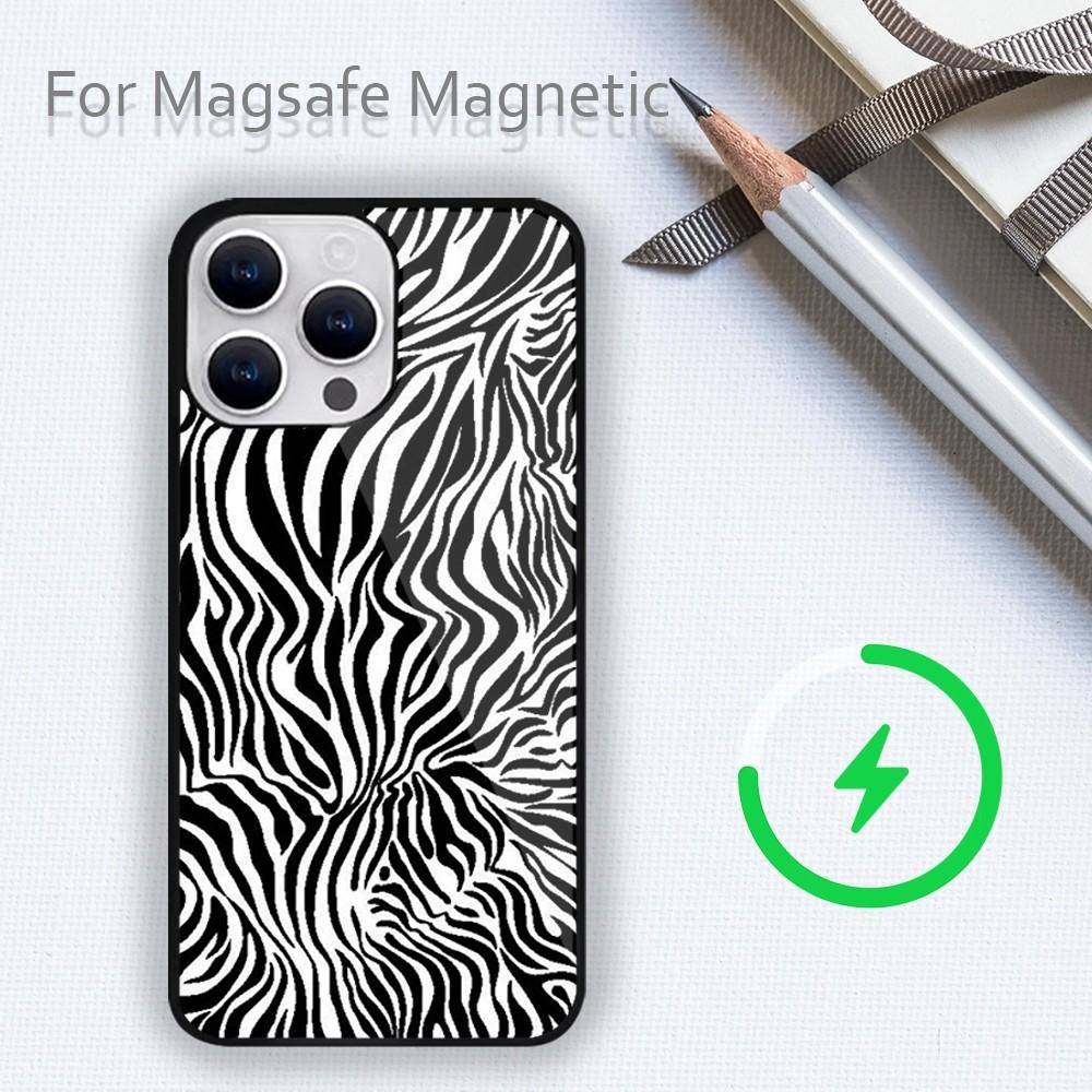 Модный чехол для телефона с решетчатым рисунком в полоску зебры для iPhone 15 14 13 12 11 Plus Pro Max Magsafe с магнитной беспроводной зарядкой
