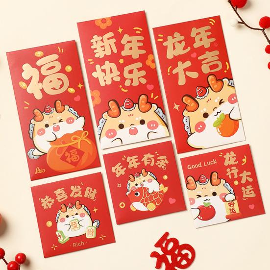 6 шт. китайские новогодние красные конверты с рисунком дракона хорошие благословляющие буквы традиционные китайские красные конверты