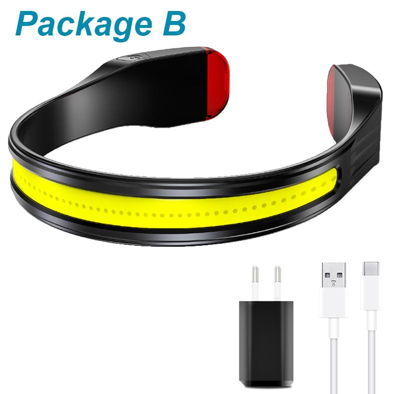 COB LED HeadLamp Type-C USB Rechargeable Headlight Multifunction Light Portable Head Flashlight Lamp Tail White & Red Light