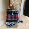 New Trendy Plaid Women's Bag, Fashionable and Casual Color Contrasting Splicing Portable Shoulder Backpack.