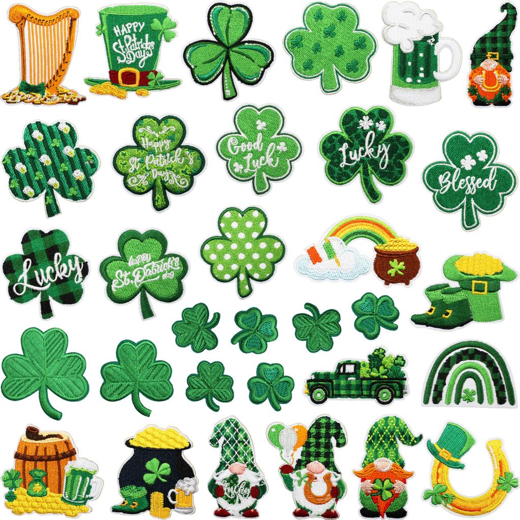 Clover Series Embroidery Cloth Sticker Holiday Clothes Decoration St. Patrick'S Day Patch Sticker Car Rainbow Chapter Boy