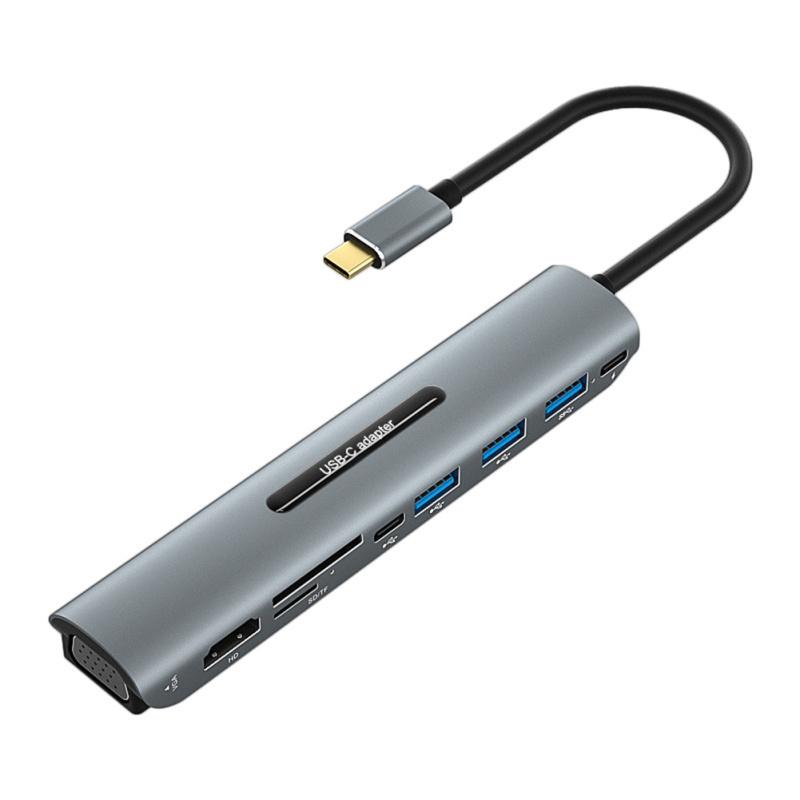 Адаптер USB-концентратора 9-в-1 с 4k HDMI-совместимым Vga 100 Вт Pd 3 USB-портами Аудиоразъем 3,5 мм Карта SD/TF
