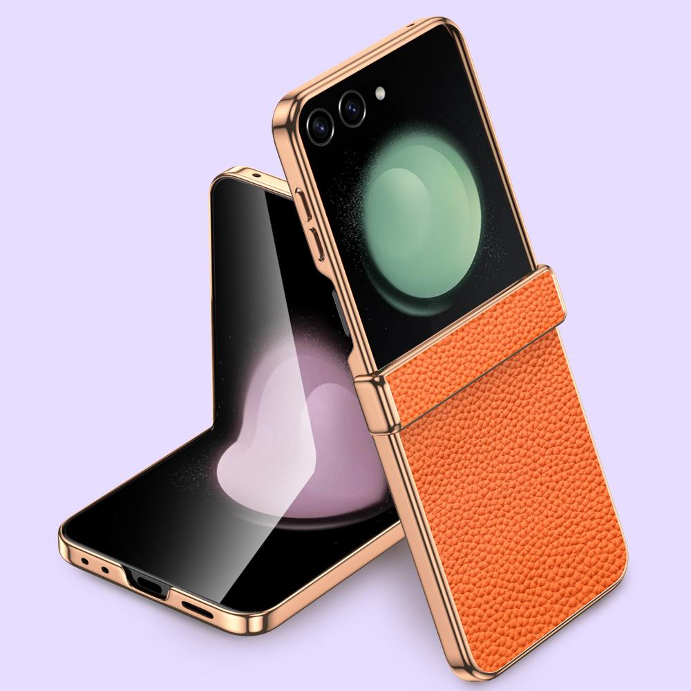 Кожаный чехол для телефона Samsung Galaxy Z Flip7 Flip6 Flip 7 FE 6 5, роскошная защитная крышка для шарнира с закаленным стеклом