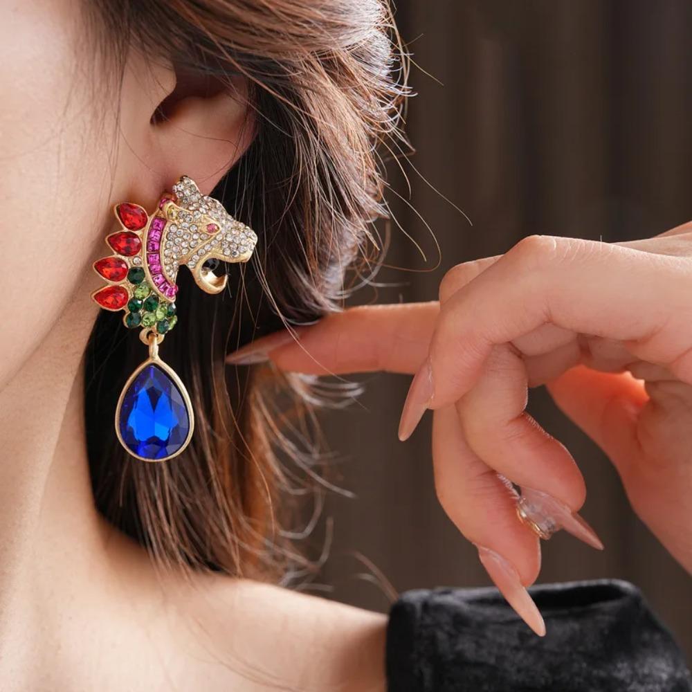 Преувеличенные овальные серьги-капли, винтажные серьги-гвоздики, серьги с леопардовым принтом и стразами, вечеринка