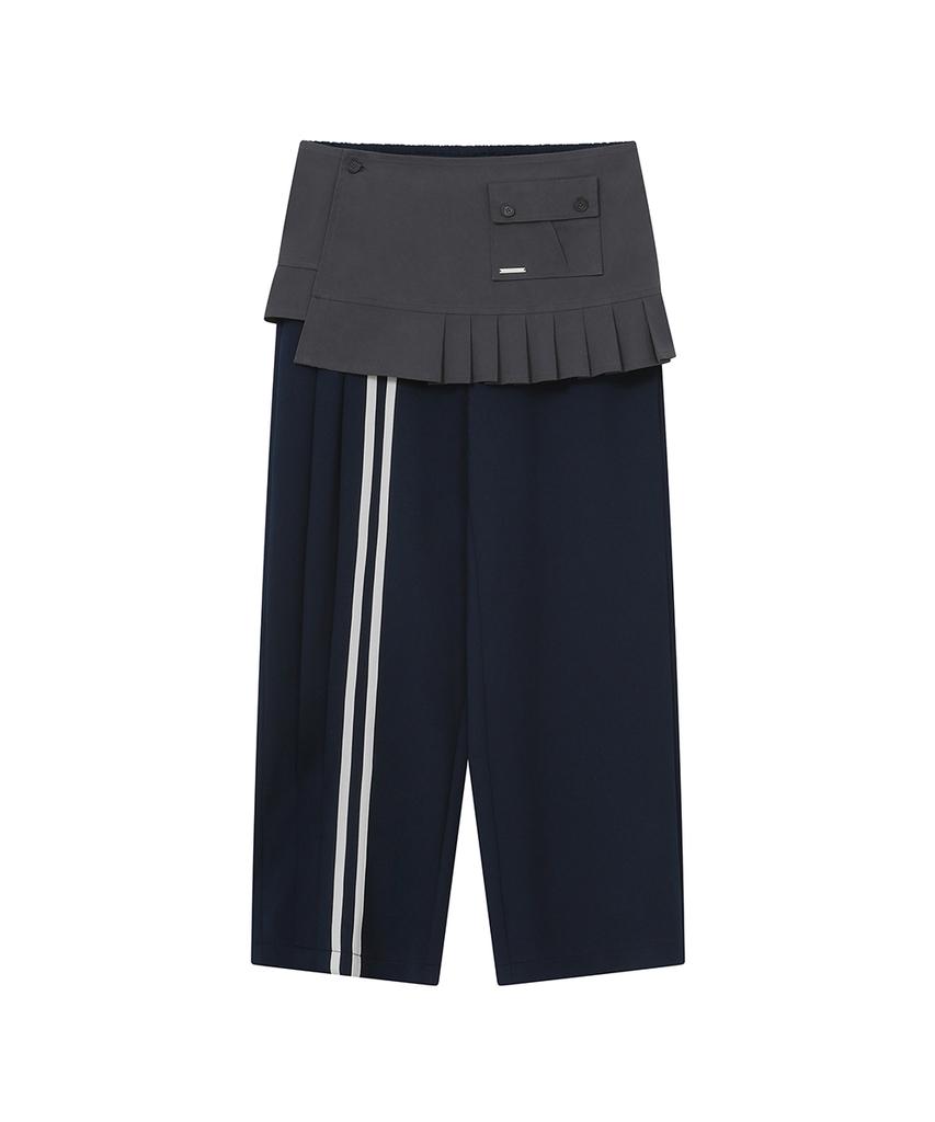 MISEKI SEOUL Track Pleats Skirt Pants Set Navy