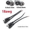 18cm 18awg 7A DC Male Female Power Supply Connector Cable 5.5x2.1mm 5.5x2.5mm Copper Cord For LED Strip Light Camera 2.1mm 2.5mm