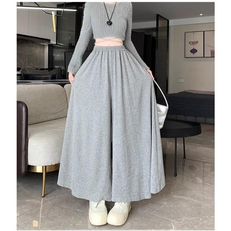 Модная юбка-трапеция с высокой талией, однотонная, широкая, с эффектом похудения, для осени/зимы