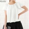 Женская повседневная однотонная летняя блузка с круглым вырезом и коротким рукавом