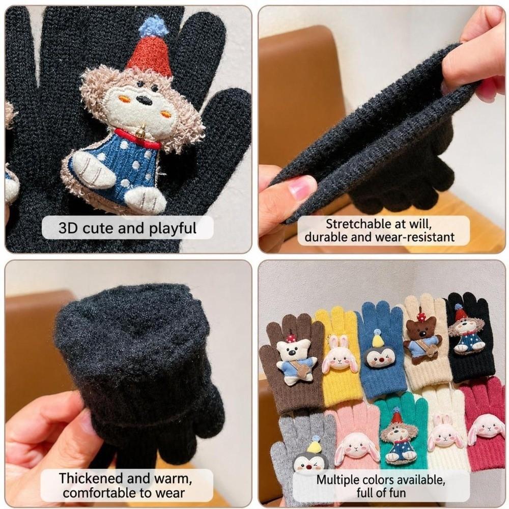 Candy Color Cute Animal Kids Knit Gloves Warm Full Finger Gloves Riding