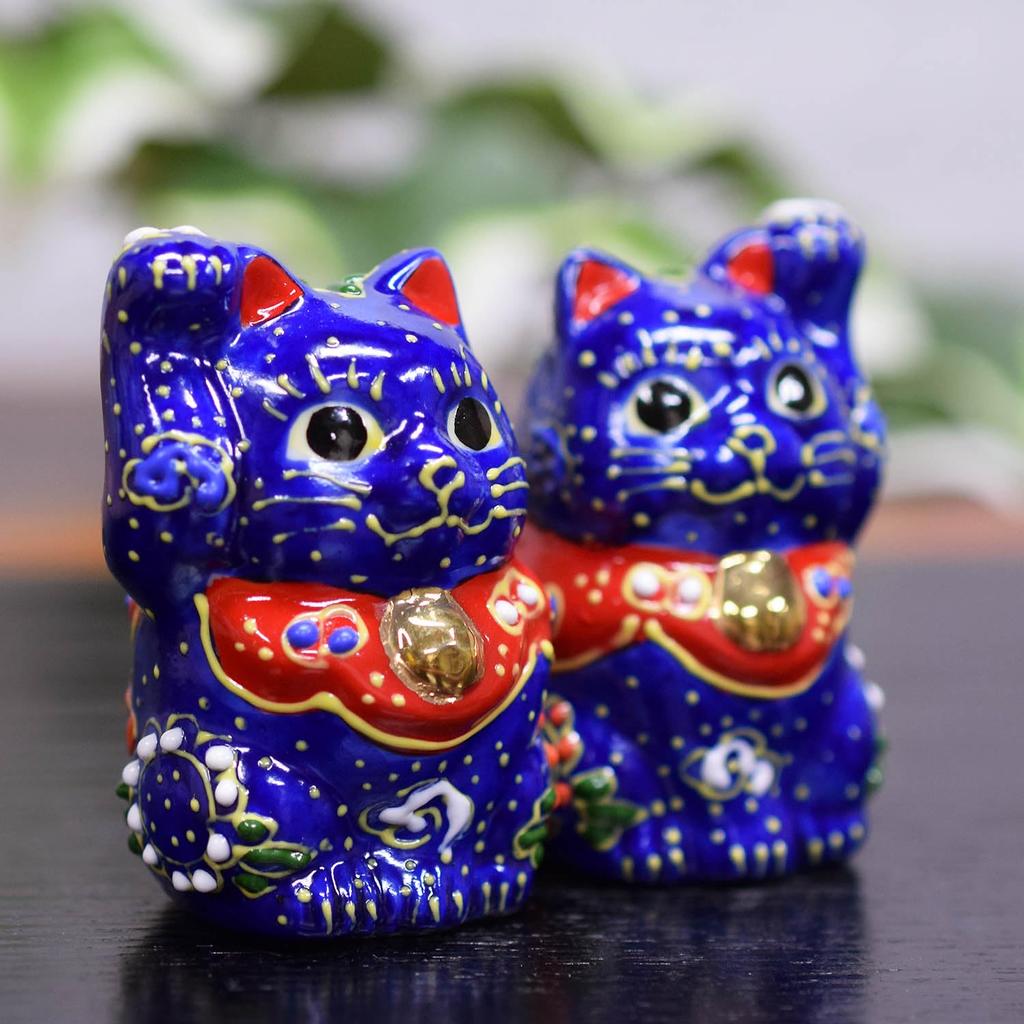 Waza No Kura Lucky Cat Ornament Kutani Ware Chibi Lucky Cat Opening Celebration Birthday Present Pair Gift Aomori-kun
