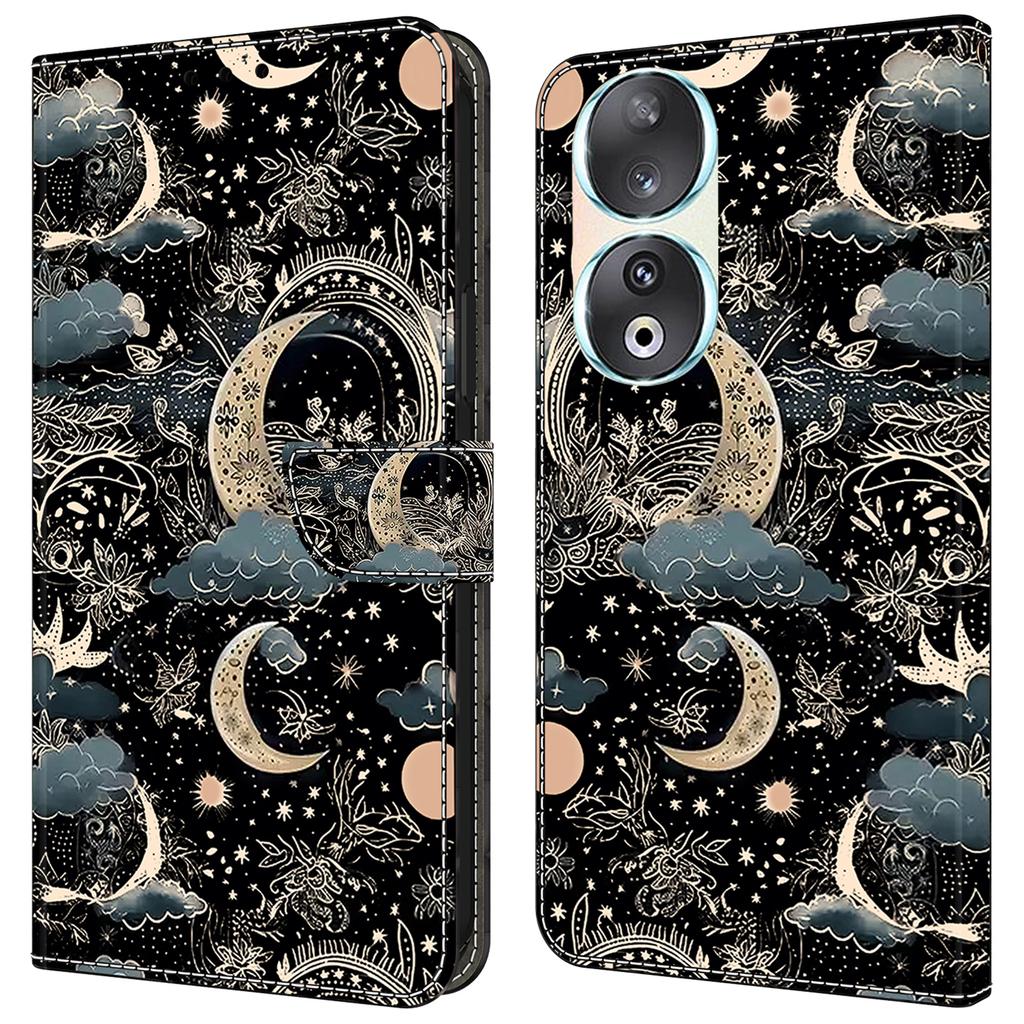 For Honor 90 Phone Case Pattern Print Magnetic Clasp Scratch-resistant Leather Cover