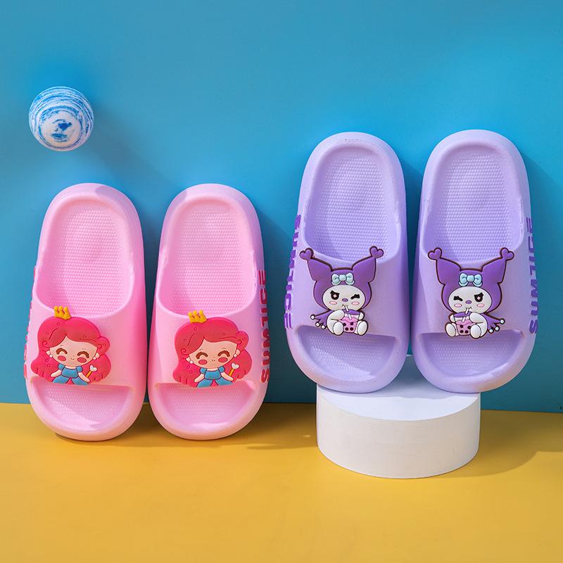 Summer Girls Cartoon Princess Slides Non Slip Soft Sole Indoor Bathroom Bath Sandals Cute Parent Child Flip Flops