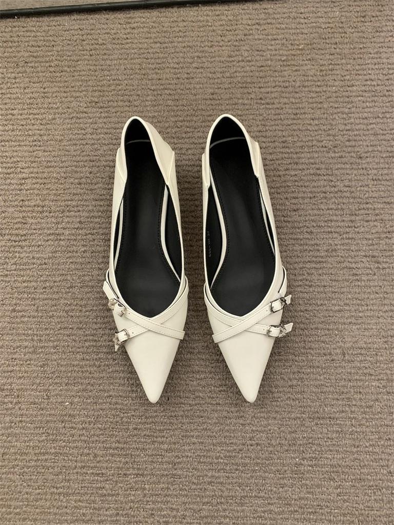Belt Buckle Small Heel High Heels 2025 Spring and Summer New Pointed Light Mouth Thick Heel Comfortable Low Heel Soft Leather Shoes