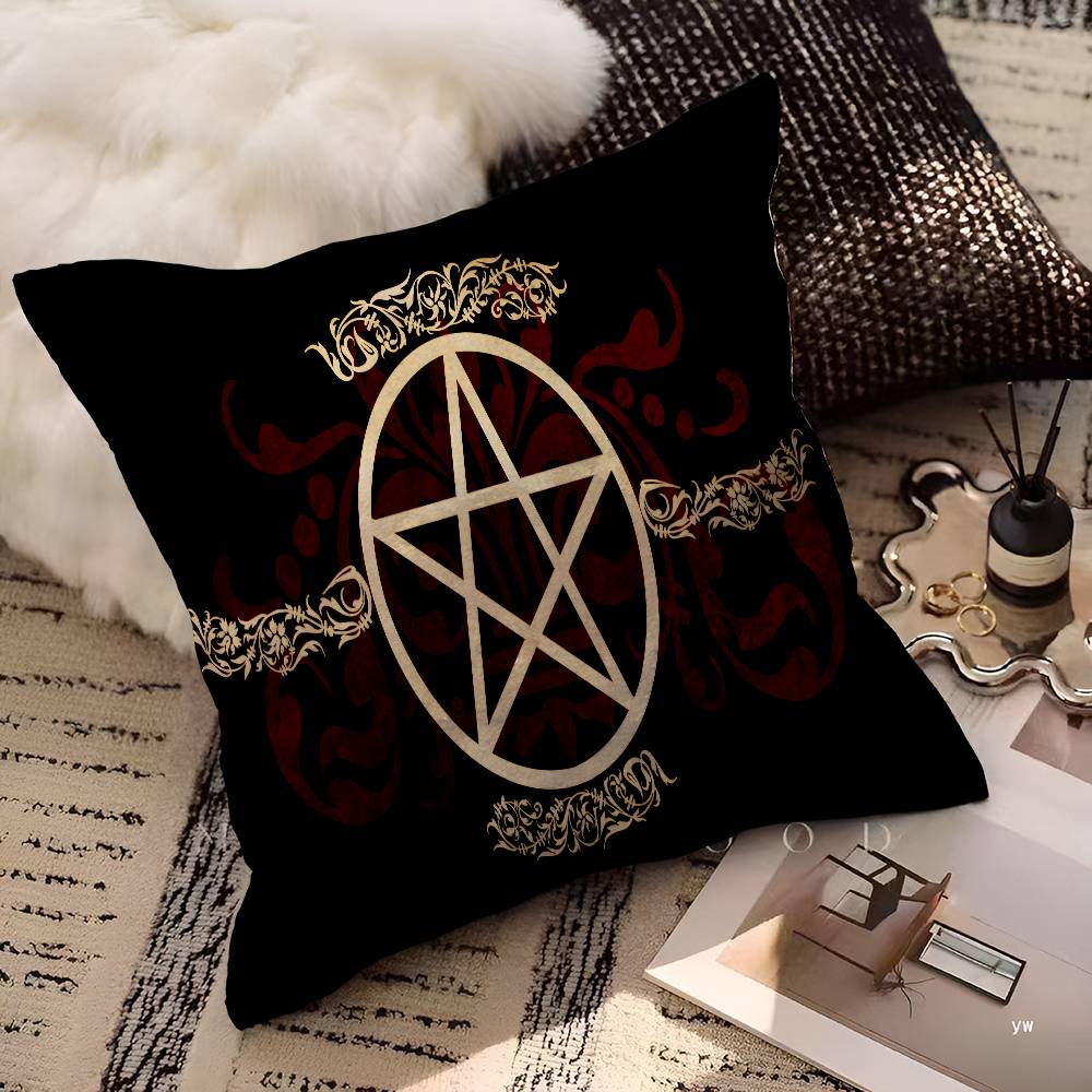 Witch Sun Moon Pentagram Pillow Covers Cartoon Sofa Decorative Home Double-sided Printing Short Plush Cute Cushion Cover