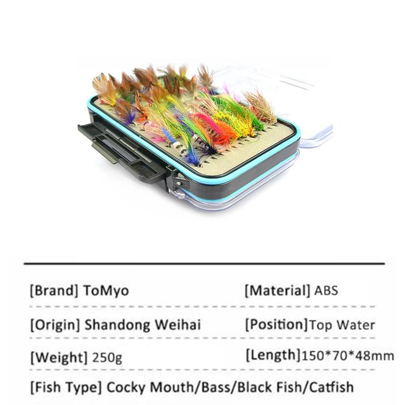 ToMyo 64Pcs/Set Fishing Fly Set Combo With Box Dry Fishing Tackle