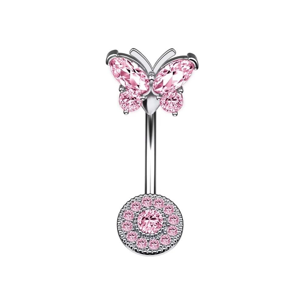 Bow Knot Butterfly Navel Jewelry Dangled Design Belly Rings Crystal Zircon Piercing Belly Seaside