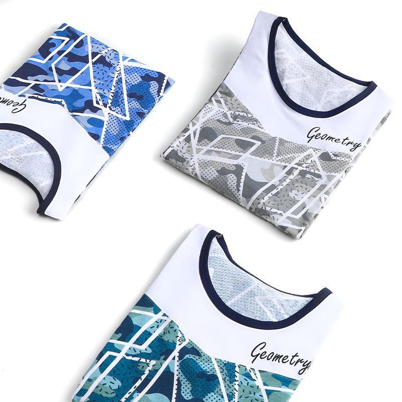 Мужской хлопковый осенний топ — дышащий, удобный, большой круглый вырез, облегающий, молодежный стиль.