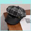 Fall Trendy Winter Plush Octagonal Beret With Grid Design For Womens Fashion