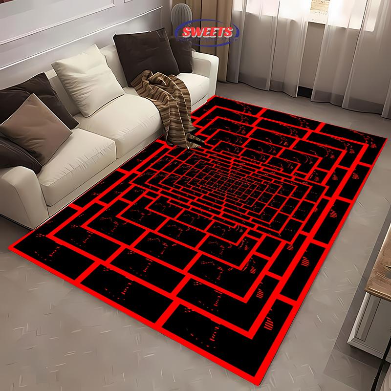 Red and Black Visual Maze Geometric Fashion Carpet Rug for Bedroom Livingroom Floor Playroom Office Decor Yoga Mat for Family