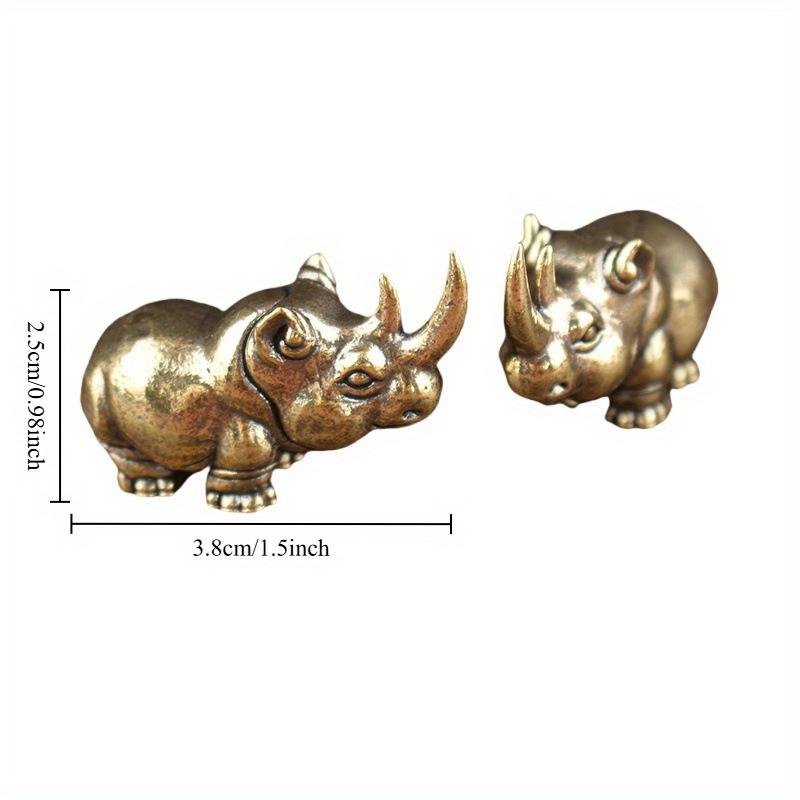 Copper Rhinoceros Figurines Home Decor Retro Brass Animal Ornaments Keyrings Holder Pendants Lucky Desk Decorations Accessories