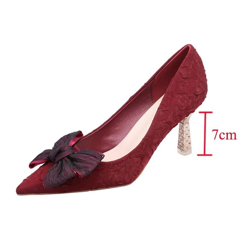 Fashion Green Silk Bowtie High Heels Pumps for Women Sexy Pointed Toe Metal Stiletto Heels Wedding Party Shoes Woman 2024 Spring
