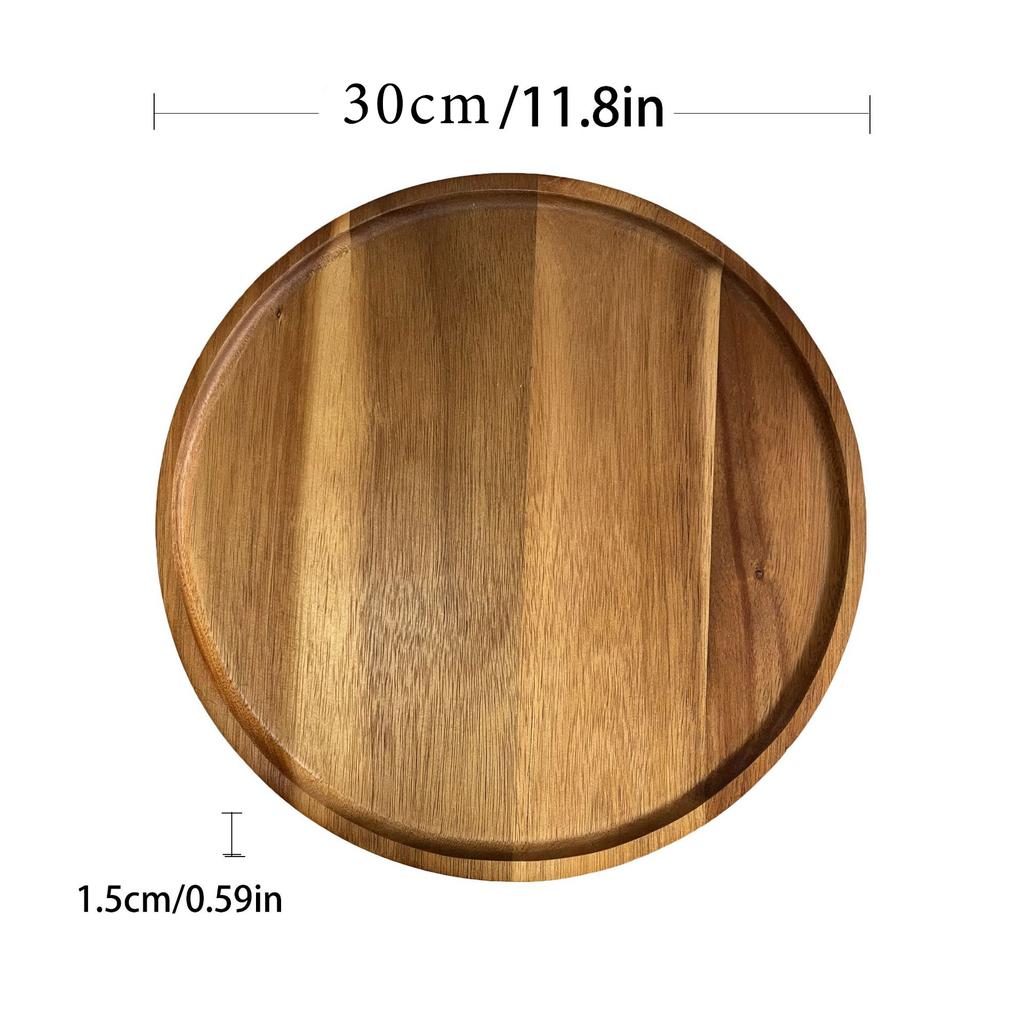 Wooden Round Serving Platter Tray Home Wood Pizza Salad Plate Fruit Dessert Tray Bread Container Snacks Dish kitchen Accessories