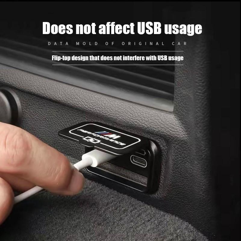 SNLL4 Alloy Car Rear Seat USB Charging Port Protective Dustproof Cover Sticker For BMW 1 2 3 4 5 6GT X1 X2 X3 X4 X5 X7 iX3 2020-2025