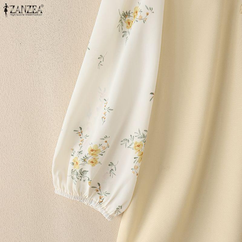 ZANZEA Женская повседневная блузка свободного кроя с воротником-стойкой и рукавами 3/4