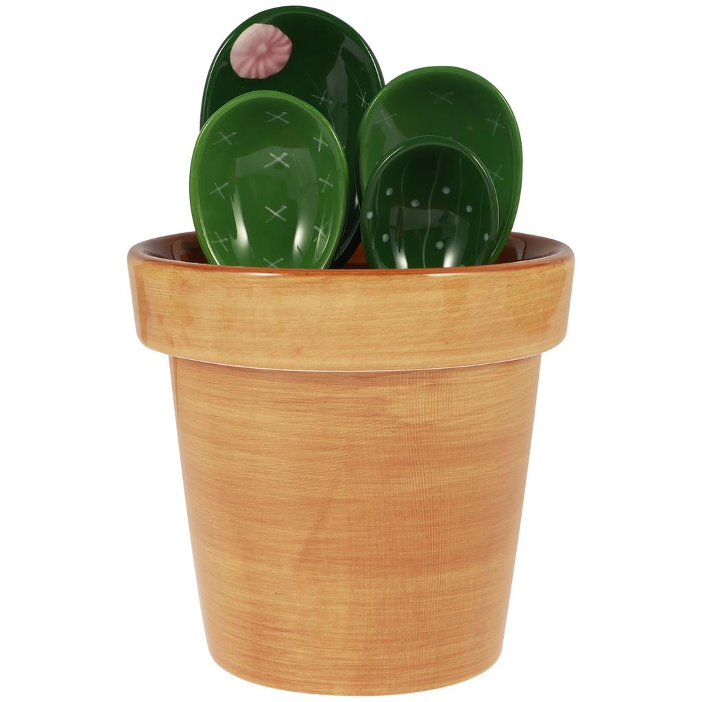 Набор из 4 фарфоровых мерных ложек с подставкой, милый дизайн в виде кактуса, ложка для перемешивания супа, многоразовая керамическая цветочная горшка, мерная ложка