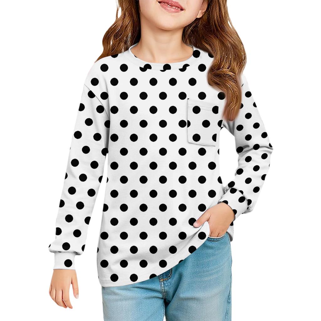 Girls' Long Sleeve Blouse - Round Neck Soft Waist Tunic