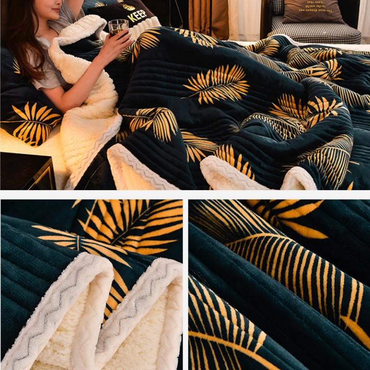 New Winter Double-sided Milk Fleece, Lambswool Blanket, Three Layers of Thickened Warm Blanket