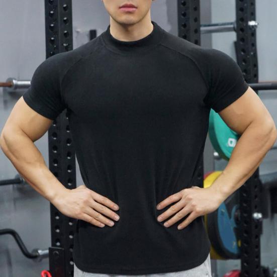 Men Fitness T-shirts Slim Fit Turtleneck Short Sleeve Undershirt Gym Fitness Tee Casual Base Layer Muscle Top for Workout Travel Office