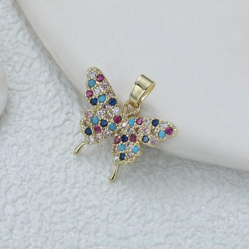 Подвеска-бабочка из позолоченной меди с цирконием для самостоятельного изготовления украшений