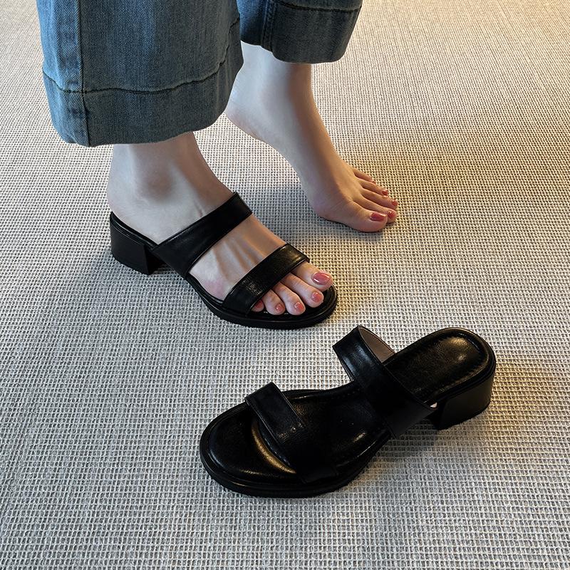 Sheepskin Version~ Retro Thick Heel with Cool Slippers Women's Summer Soft Soles Are Not Tired Feet Slippers Beach Sandals Women