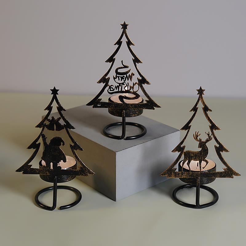 Christmas Candle Holder Iron Xmas Tree Candlestick Table Ornaments Merry Christmas 2025 New Year Christmas Party Home Decor
