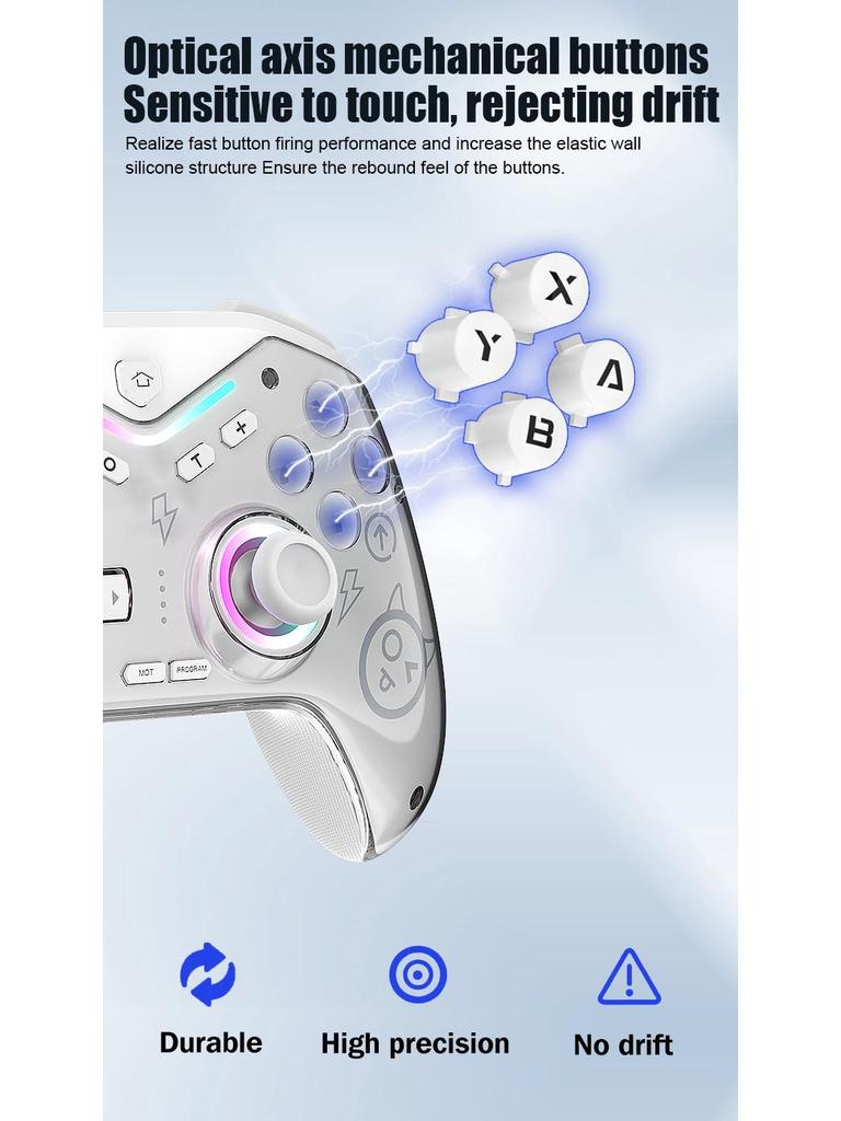 Игровой контроллер с магнитным корпусом, регулируемым джойстиком Холла, совместимостью с Switch/Android/iOS, беспроводным Bluetooth, вибрацией и световыми эффектами