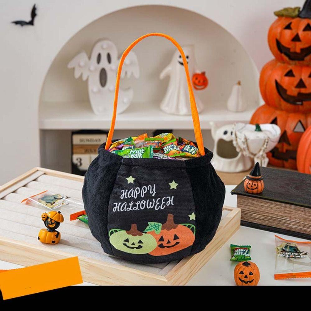 Cloth Pumpkin Candy Bucket Trick or Treat Stuffed Cotton Tote Bags Kawaii Halloween Candy Bag  Kids