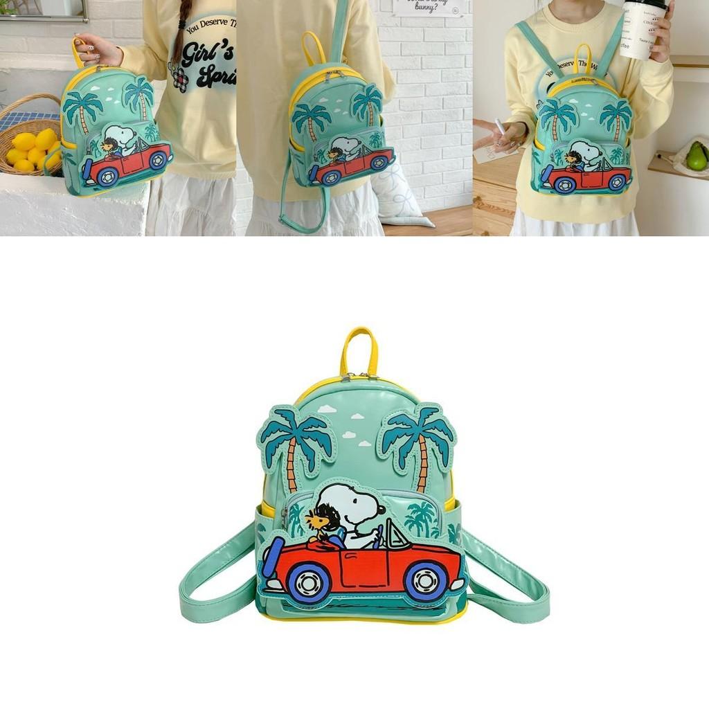 Cartoon Snoopy Pu Material Backpack With Zipper Closure For Casual Travel And Kids