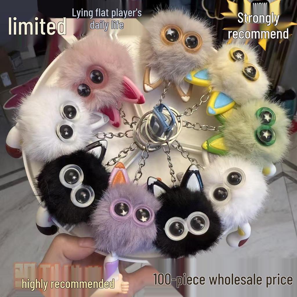Adorable Rex Rabbit Fur Kitten Keychain - Plush Heart Cartoon Design with Free Shipping