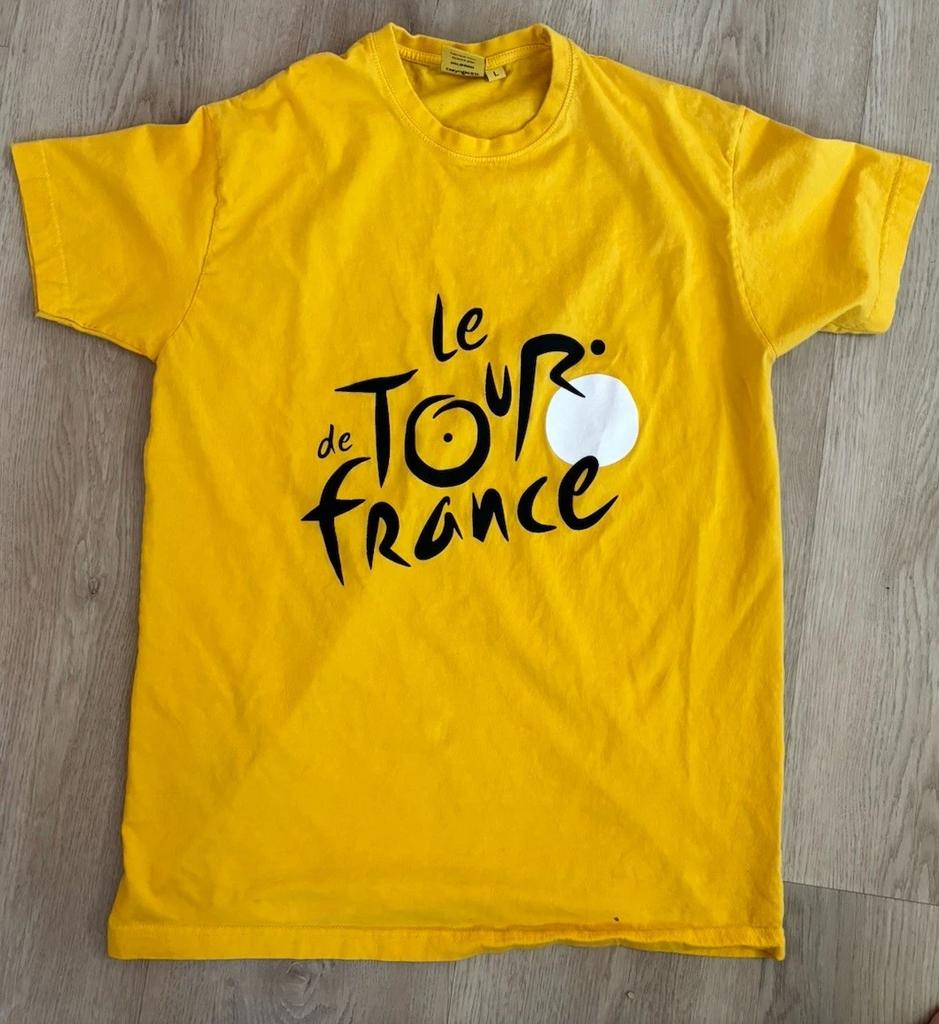 Официальная мужская футболка Le Tour De France, желтая, с коротким рукавом, 100% хлопок, мужские футболки, топ, размер L, в отличном состоянии, для велоспорта