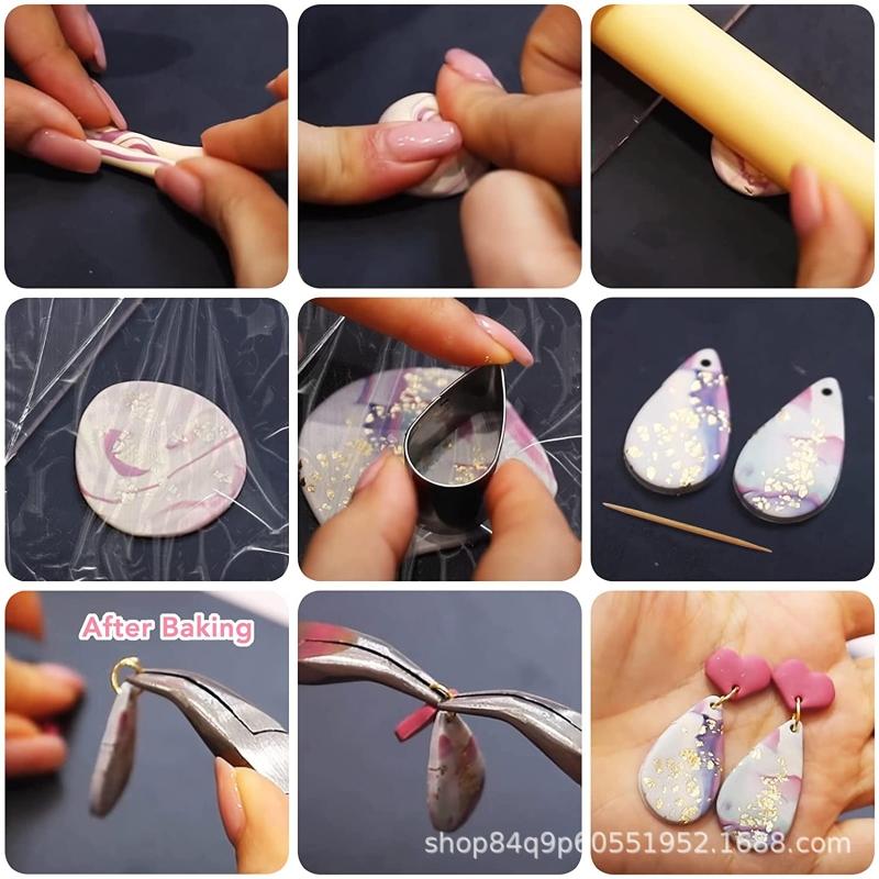 118Pcs Plastic Cutters Sets 18 Shapes Clay Cutters with Earring Hooks Jump Rings Clay Scrapers for Earring Jewelry