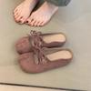 Gentle Fairy Bag Head Half Slippers 2025 Spring French Sweet Suede Bow Round Head Thick Bottom Outer Wear Sandals