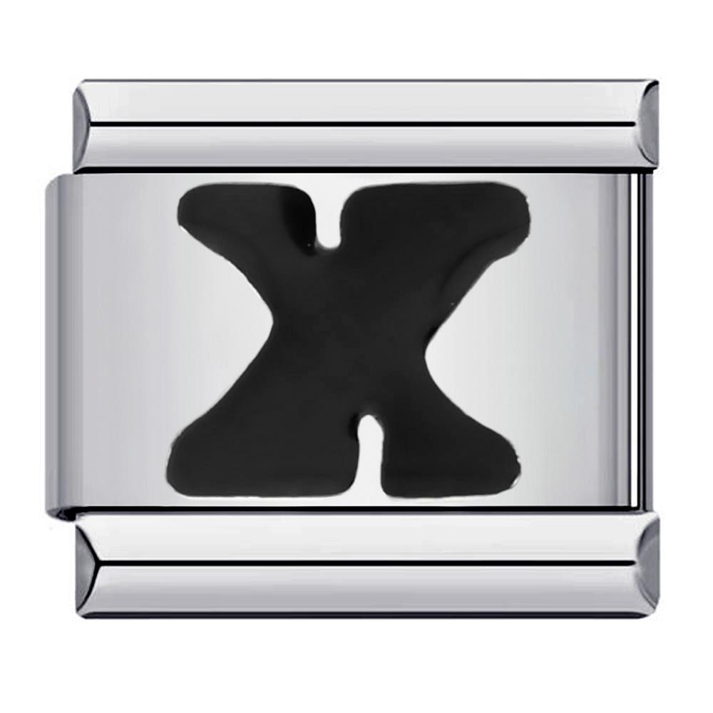 Глазурь черная 26 английских букв AZ итальянские звенья шарм подходит 9 мм нержавеющая сталь женщины мужчины браслет DIY изготовление ювелирных изделий